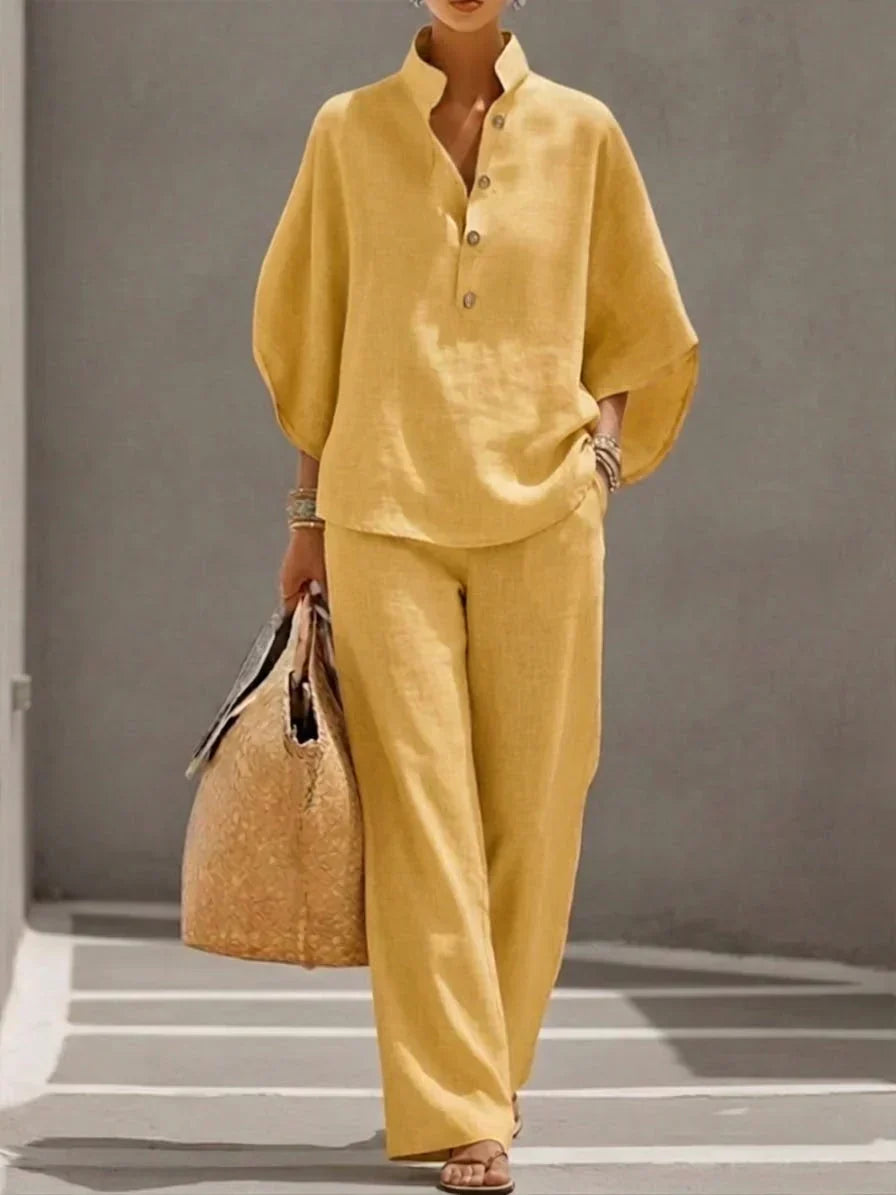 Sophie | Linen Set with Batwing Sleeves and Wide Trousers