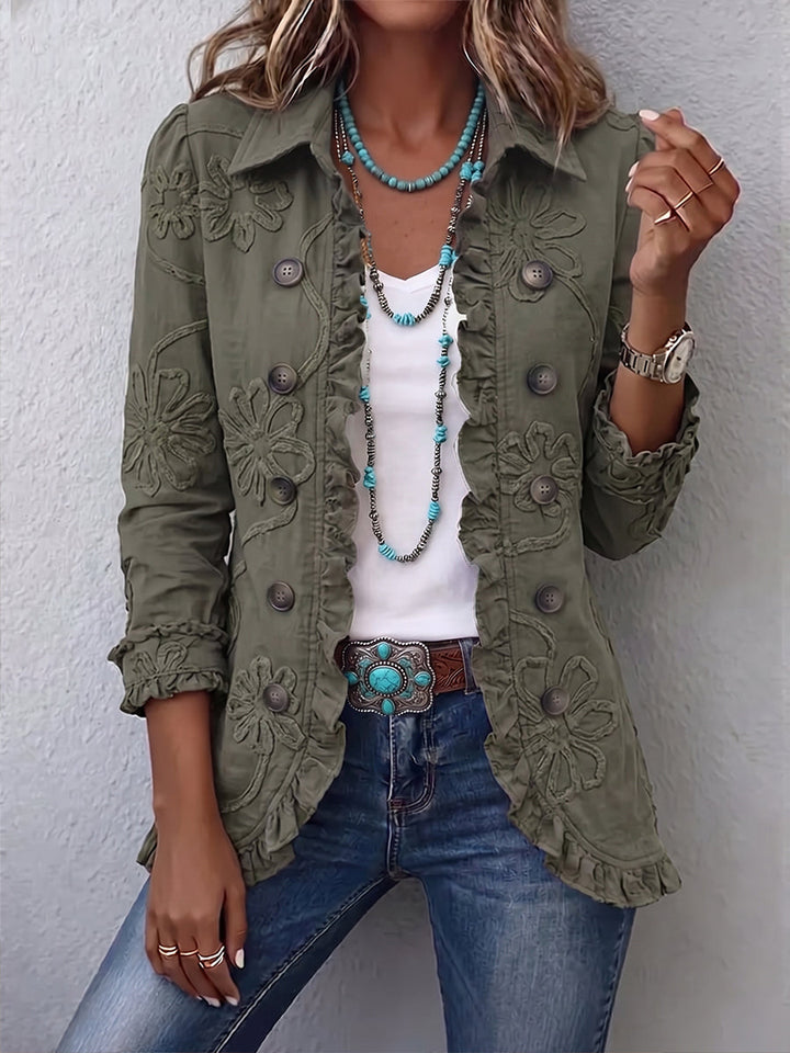 Kimberly | Floral Embroidered Utility Ruffled Trim Jacket