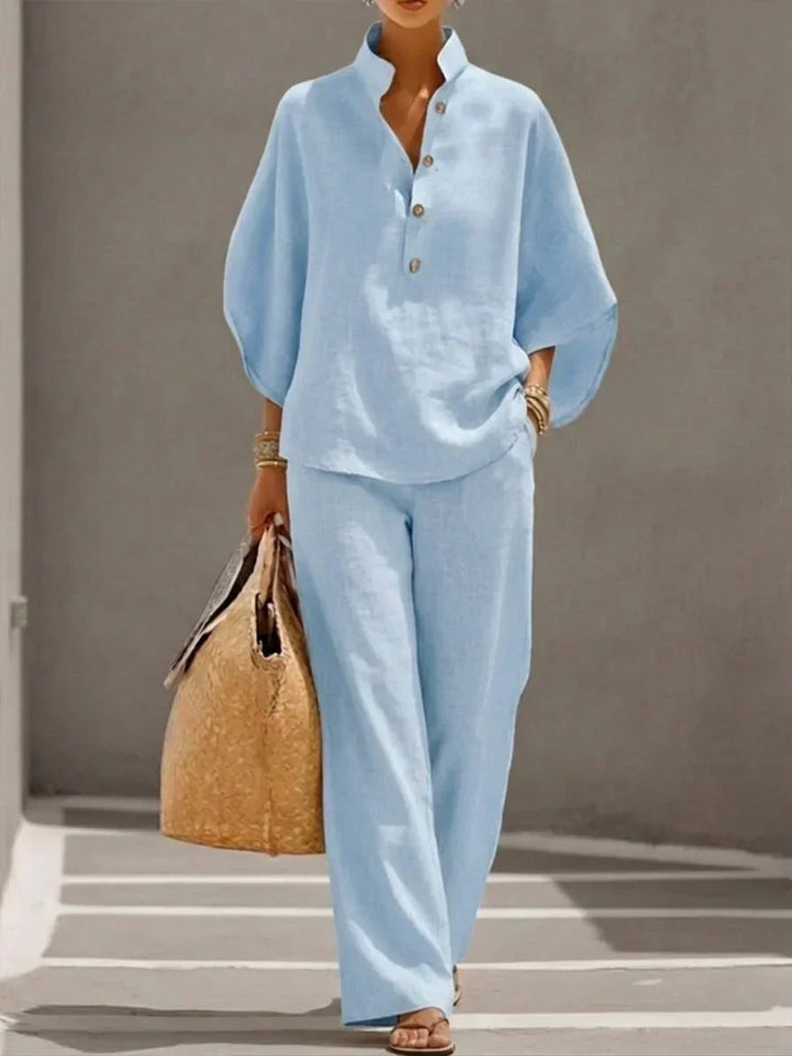 Sophie | Linen Set with Batwing Sleeves and Wide Trousers