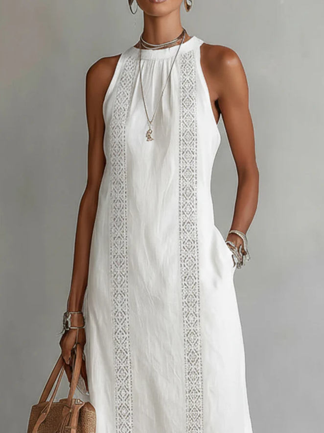 Serena | Midi Sleeveless Dress with Lace Detail