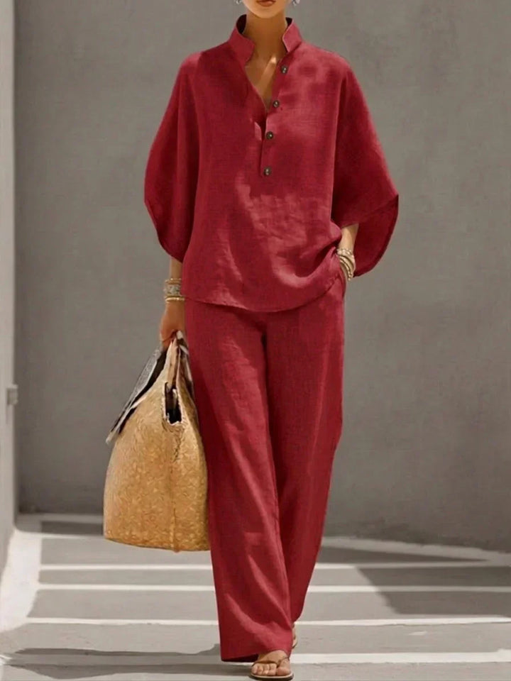 Sophie | Linen Set with Batwing Sleeves and Wide Trousers