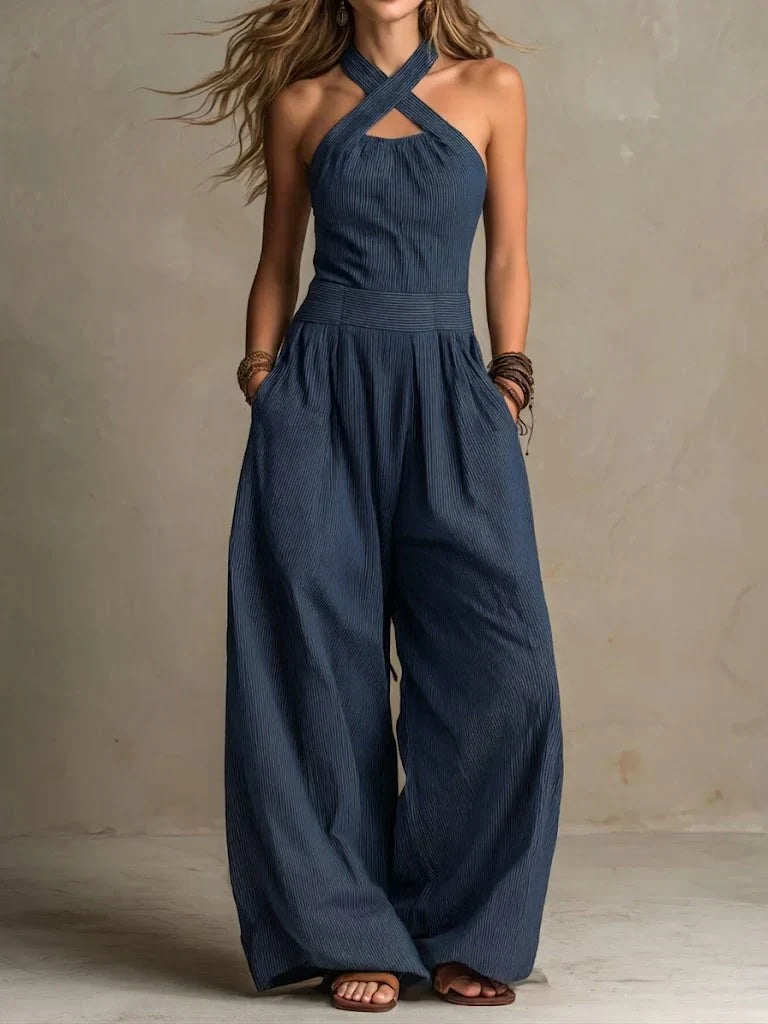 Isabella | Fluid Long Jumpsuit with Halter Neck