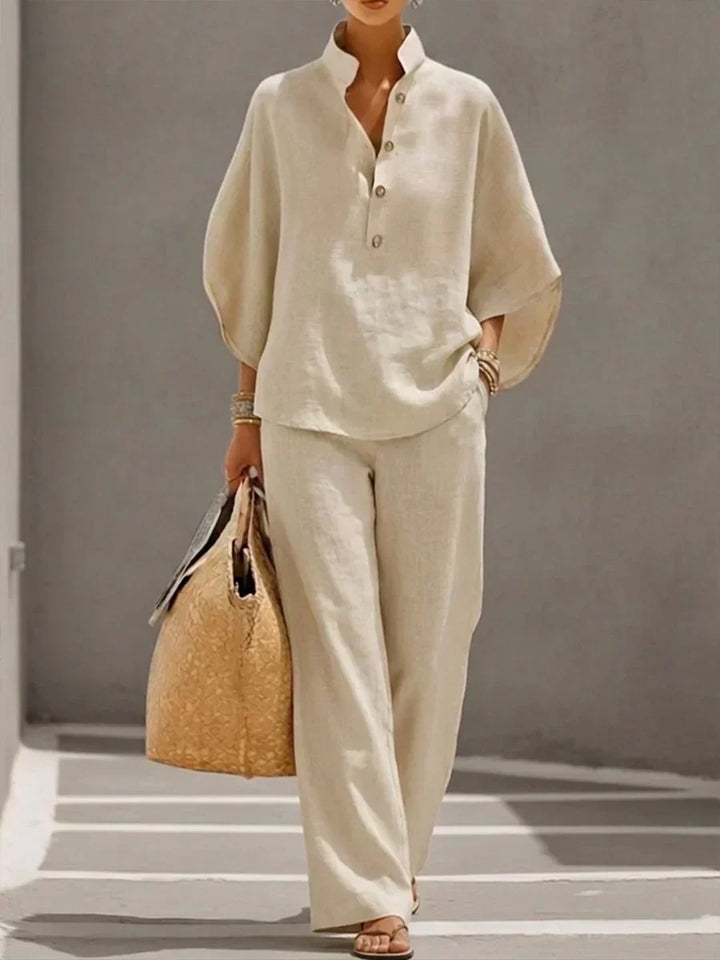 Sophie | Linen Set with Batwing Sleeves and Wide Trousers