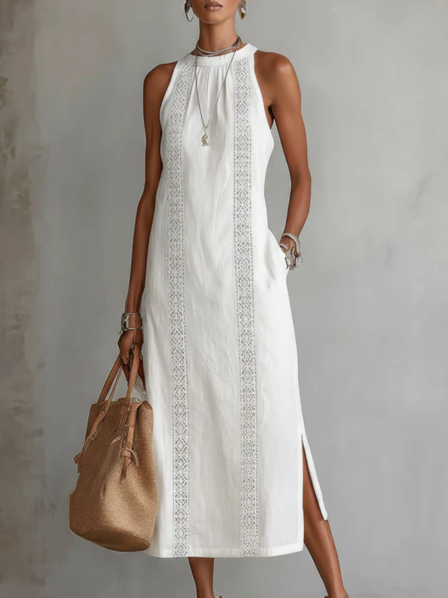 Serena | Midi Sleeveless Dress with Lace Detail