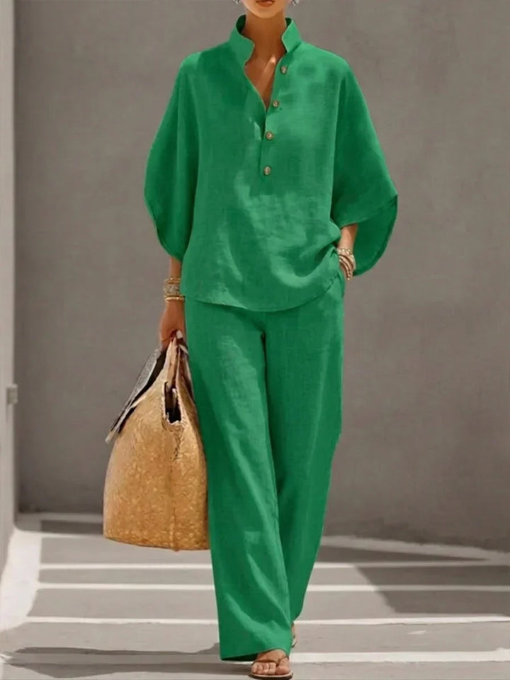 Sophie | Linen Set with Batwing Sleeves and Wide Trousers