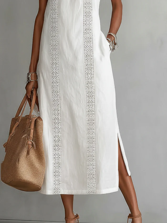 Serena | Midi Sleeveless Dress with Lace Detail