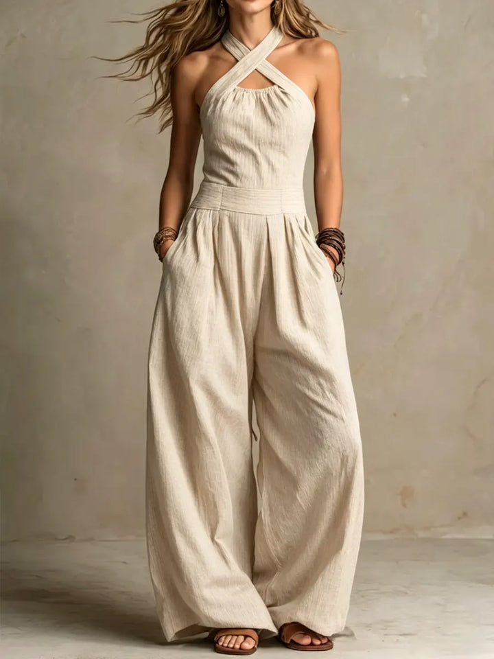Isabella | Fluid Long Jumpsuit with Halter Neck