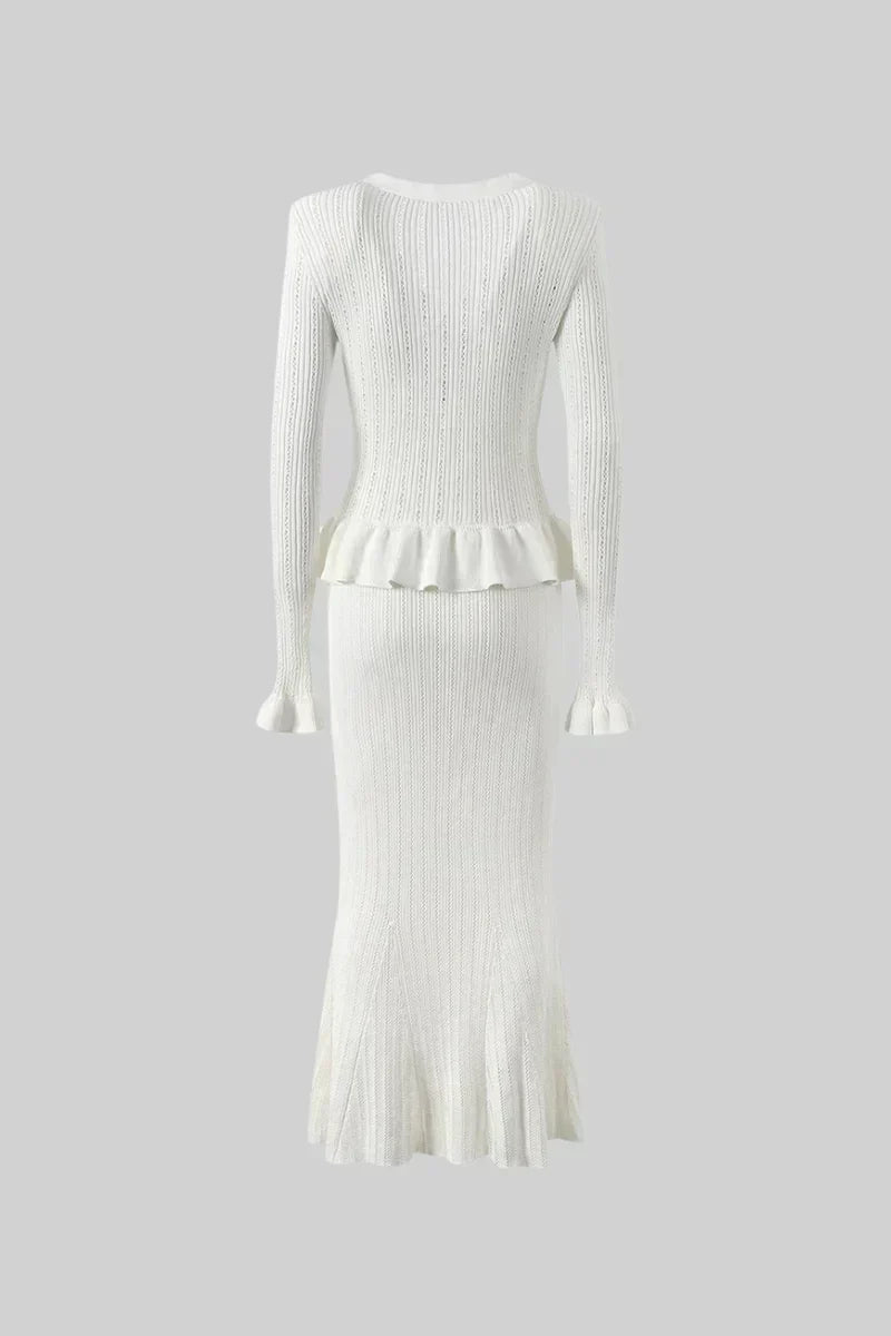 Prudence Knit Ensemble: Ruffled Cardigan and Flared Midi Skirt
