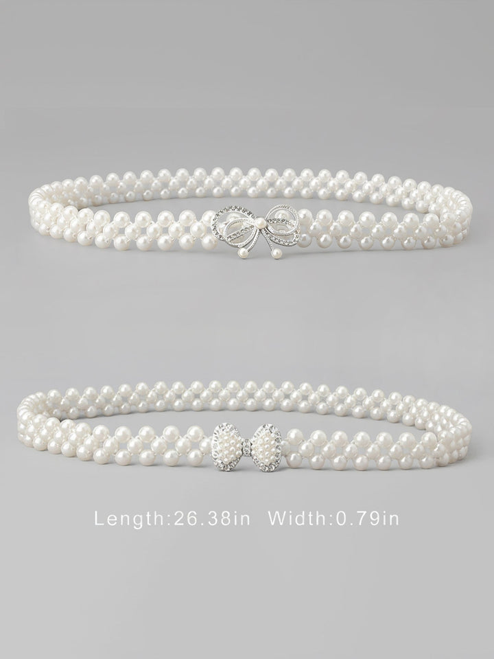 Set of 2 Women's Imitation Pearl and Rhinestone Chain Belts